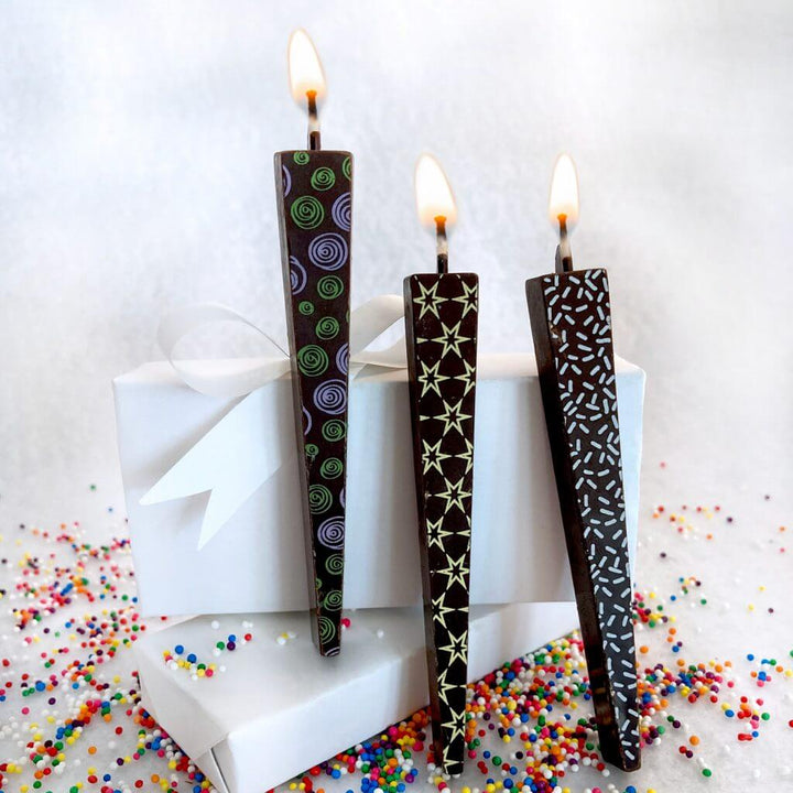 Variety of 3 Edible Dark Chocolate Candles by gift box | Let Them Eat Candles